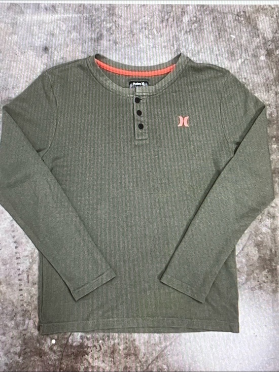 Hurley Other - Hurley Olive Green Long Sleeve Henley with Coral Logo Accent